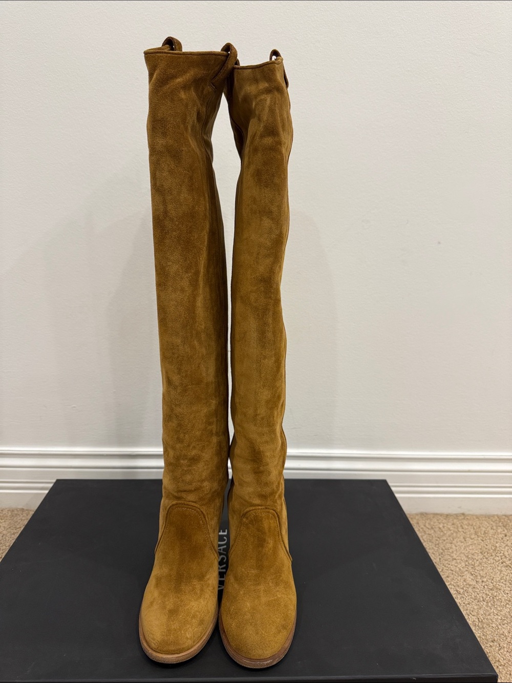 Laurence Dacade Camel Suede Over The Knee Boots EU 37 Stretch Back Basette style - Picture 2 of 9
